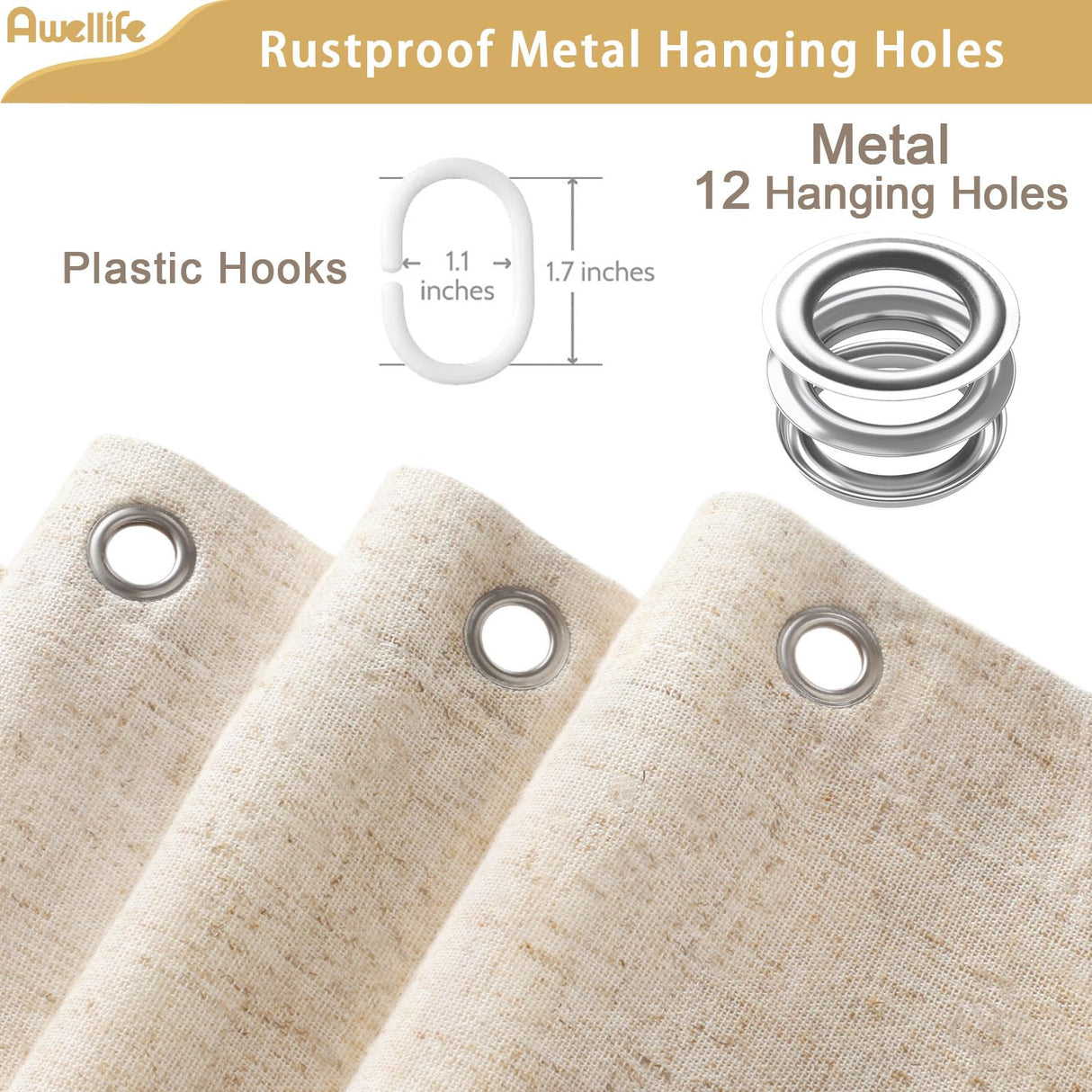 Awellife Linen Shower Curtain Beige Boho Farmhouse Shower Curtains for Bathroom Fabric Cream Cloth Liner 72 x 72 Inch Awellife