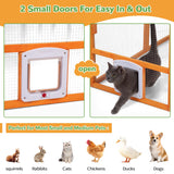 Extra Large Catio Outdoor Cat Enclosure, 53.5ft² Large Cat Run Wooden Cat House with Weatherproof Roof, Walk-in Doors with Lock, Window Access, 110" L x 71" W x 74" H, Orange Nyeekoy