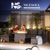 NICESOUL 11 Piece Outdoor Furniture Set with Firepit, Luxury Big 10-Person Patio Sectional, Chill 29.3'' High-Back Backyard Seating Area, All-Weather Rattan Couch Set for Outside, Deck, Dark Grey NICESOUL