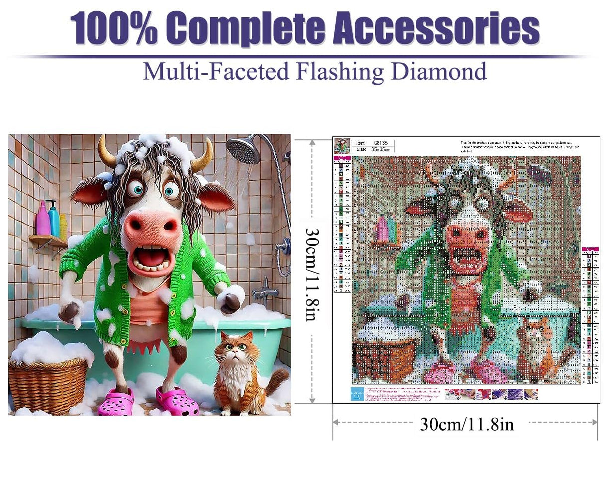 Funny Cow Diamond Painting Kits for Adults Beginners, 5D Diamond Art Kits for Adults, Gem Arts and Crafts for Beginners, Full Round Drill Paint with Diamond for Home Wall Decor 14X14 Inches uuxsretaio