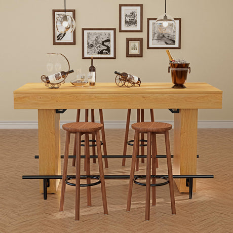 FUXJUM 63 Inch Wide Bar Table with Footrest Counter Height Pub DiningTable for 4-6 People Farmhouse Bar Unit for Home Kitch,Dining Room FUXJUM