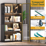 Eltean Display Cabinet with Glass Doors and LED Lights, Glass Display Case with 3 Adjustable Shelves,4 Tier of Storage Space Curio Cabinet for Bedroom Living Room Homeoffice Dining Room Eltean
