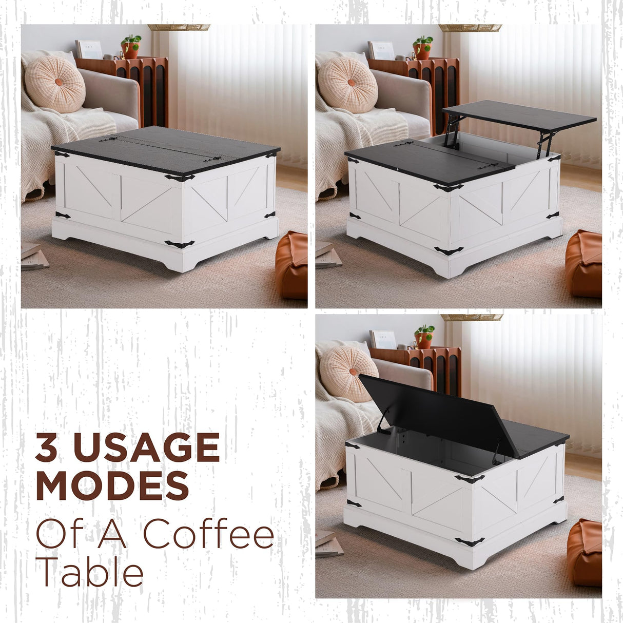 KIGOTY Lift Top Coffee Table with Storage, 31.5" Square Coffee Table, Rustic Storage Coffee Table,Farmhouse Center Table with Hidden Compartment for Living Room,White KIGOTY