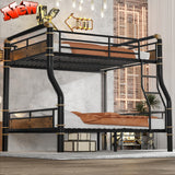 SIMPLEZC Upgraded Version Heavy Duty Thicken Metal Full XL Over Queen Bunk Bed, Best Industrial Bunk Bed Full Over Queen Size for Adults, Convertible into 2 Beds with Wood Board, Water Pipe Design SIMPLEZC
