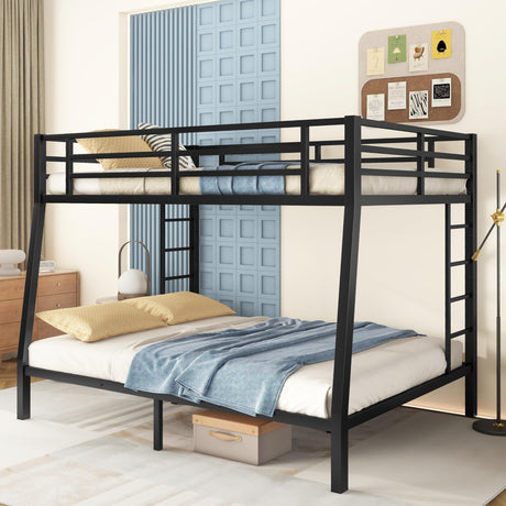 Bellemave Full XL Over Queen Metal Bunk Bed for Adults,Heavy-Duty Bunk Bed with 2 Ladders,Full Over Queen Bunk Beds,Space-Saving Bunk Bed for Kids/Teens/Adults,Noise-Free,Black Bellemave