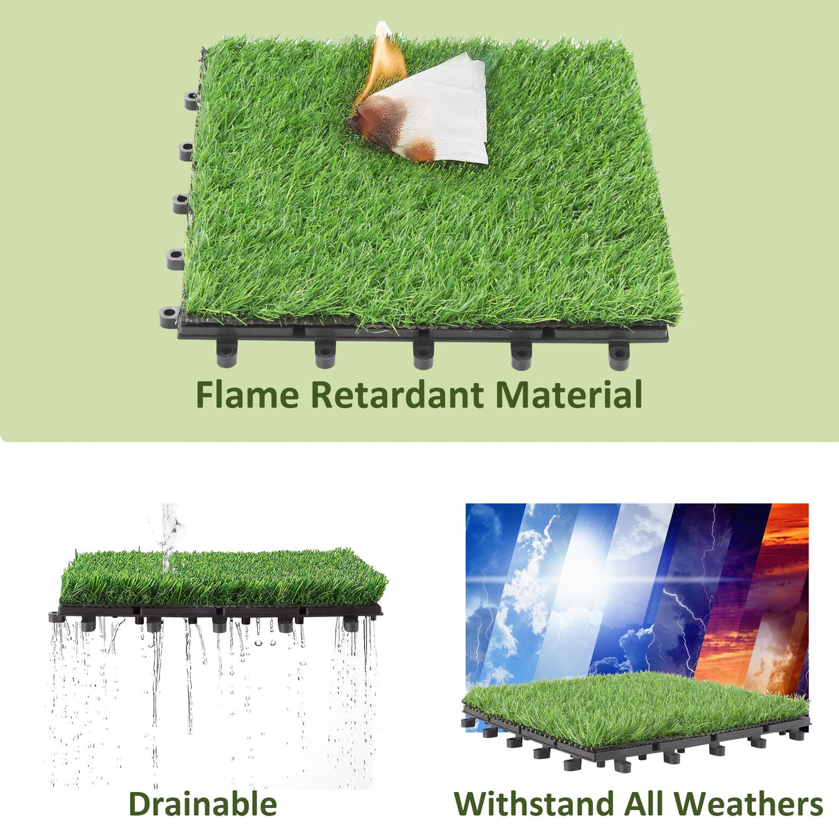 PrimeZone 54 Packs Interlocking Artificial Grass Tiles - 12"x12" Turf Outdoor Indoor Fake Grass Deck Flooring Set for Patio, Balcony, Backyard PrimeZone