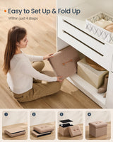 SONGMICS HOME Small Folding Storage Ottoman, Foot Rest Stool, 12.2 x 16.1 x 12.2 Inches, Ottoman with Storage, Load up to 286 lb, for Living Room, Bedroom, Dorm, Camel Brown ULSF094K01 SONGMICS HOME