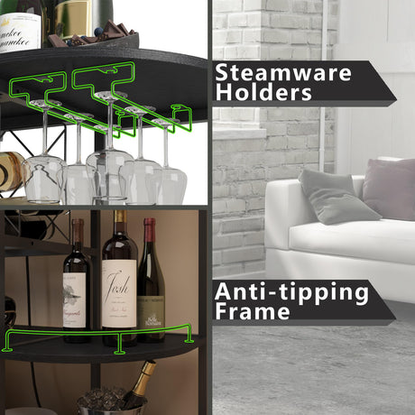 ZOPEND Wine Cabinet Coffee Table with Power Socket and LED Light, Three Tiers Coffee Bar Table Wine Rack Liqour Bar with Large Storage for Home Kitchen (Black) ZOPEND