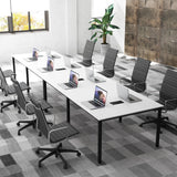 GOFLAME 8 FT Conference Room Table, Large Meeting Desk Seats up to 10 People, 2 Cable Grommets, Rectangle Seminar, Business Table, Training for Office, Boardroom, White + Black GOFLAME