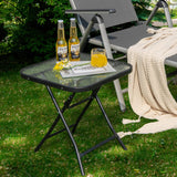 Giantex Folding Side Table, Square Small Patio Table, Tempered Glass Tabletop, Steel Frame, Weather-Resistant Outdoor Indoor Use for Bistro Porch Garden Balcony 18"x18"x18.5" Giantex