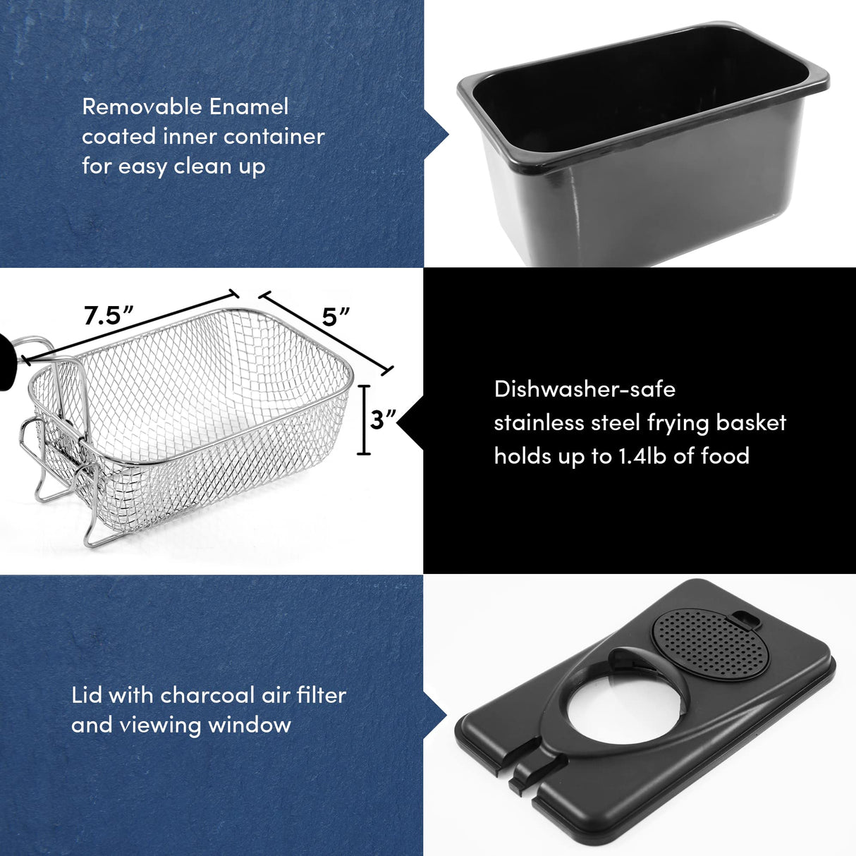 Elite Gourmet EDF2100 Electric Immersion Deep Fryer Removable Basket Adjustable Temperature, Lid with Viewing Window and Odor Free Filter, 2 Quart / 8.2 cup Elite Gourmet