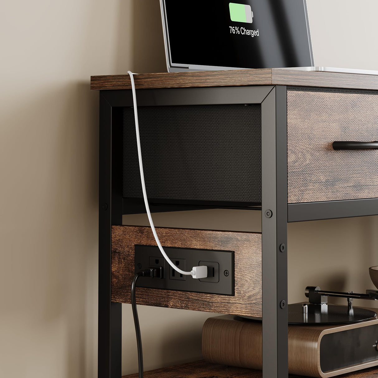 Lulive Entryway Table with Power Outlets, Console Table with 3 Fabric Drawers, Sofa Table for Living Room, Hallway, Couch, Foyer, Height Adjustable (Rustic Brown, 43") Lulive