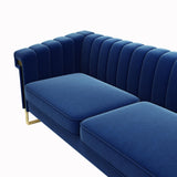 yunqishi Mid-Century Modern Blue Velvet Sofa with Gold Metal Legs, 83.86" Luxury Chesterfield Comfy Couches for Living Room (Velvet, Blue) yunqishi