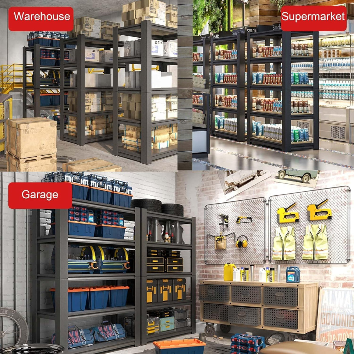 Generic 72"" H Garage Shelving,Heavy Duty Storage Shelves,Easy to Assemble Adjustable,Sturdy Practical Shelves, Industrial Basement Storage Shelves (39.8"" W×17.8"" D×72"" H), Black, TGJZ-183H Generic