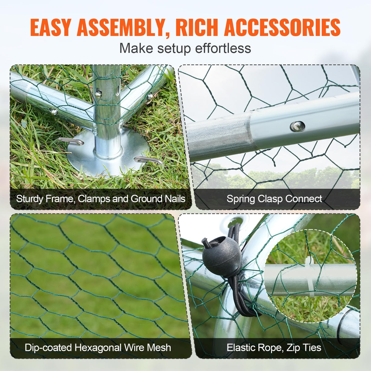 VEVOR Large Metal Chicken Coop with Run, Walkin Poultry Cage for Yard with Waterproof Cover, 13.1 x 9.8 x 6.4 ft Peaked Hen House, Duck and Rabbit, Silver, Spire Roof VEVOR