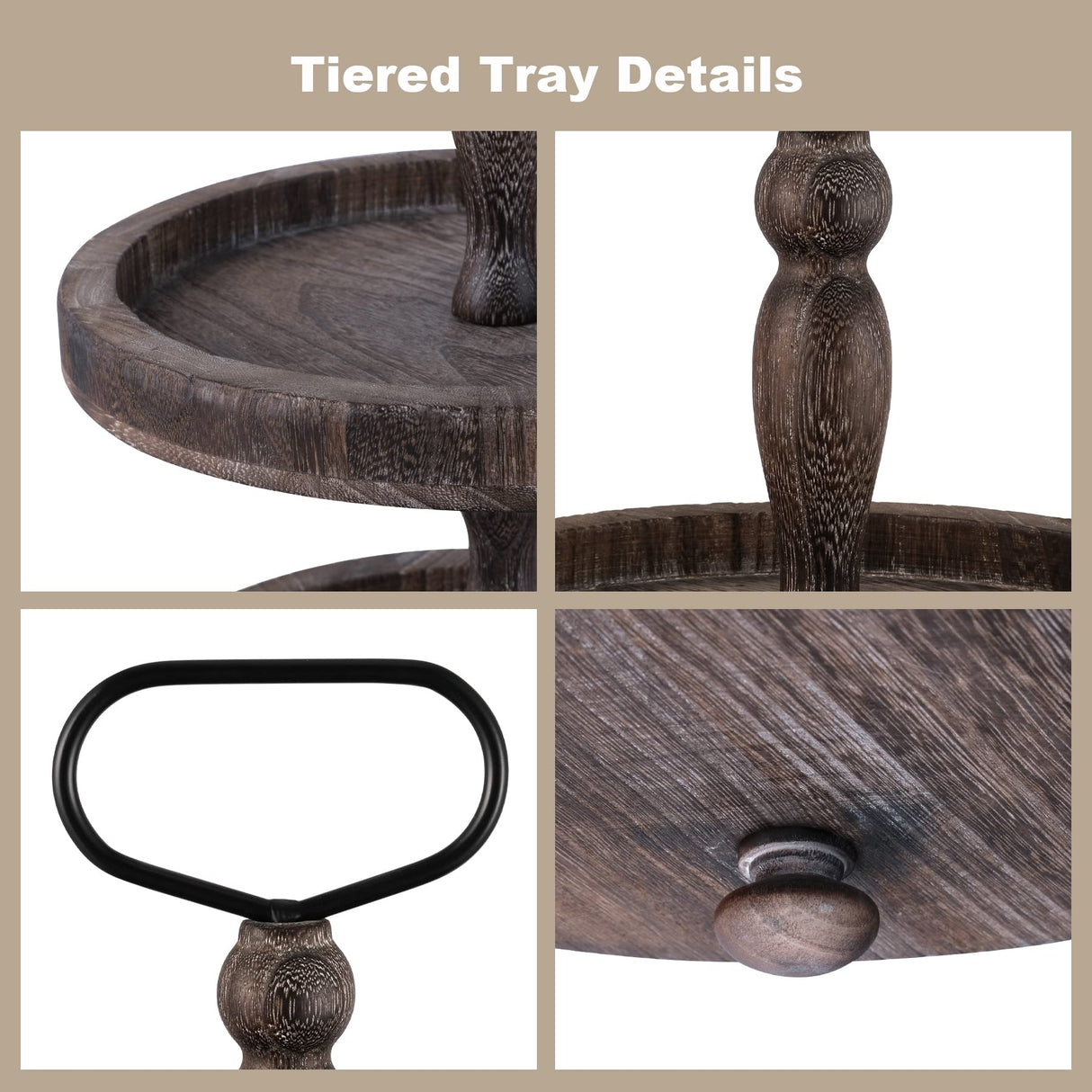 Mustry Rustic Wooden 2 Tiered Tray, Round Farmhouse Kitchen Table Decor Serving Tier Tray, Food Fruits Cupcake Display Coffee Bar Home Party Seasonal Decorations (Brown) mustry