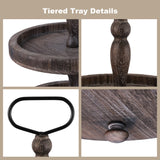 Mustry Rustic Wooden 2 Tiered Tray, Round Farmhouse Kitchen Table Decor Serving Tier Tray, Food Fruits Cupcake Display Coffee Bar Home Party Seasonal Decorations (Brown) mustry