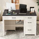 Vabches Farmhouse 47" Executive Desk, Computer Desk with File Drawer and Charging Station, Workstation for Home Office, Study,(Black). Vabches