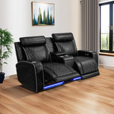 Breathing Leather Power Recliner Sofa Set Living Room Furniture Reclining Couch with LED Light/Cup Holder/USB Ports for Home Theater (3 Piece Leather Couch, Black) Plithzy