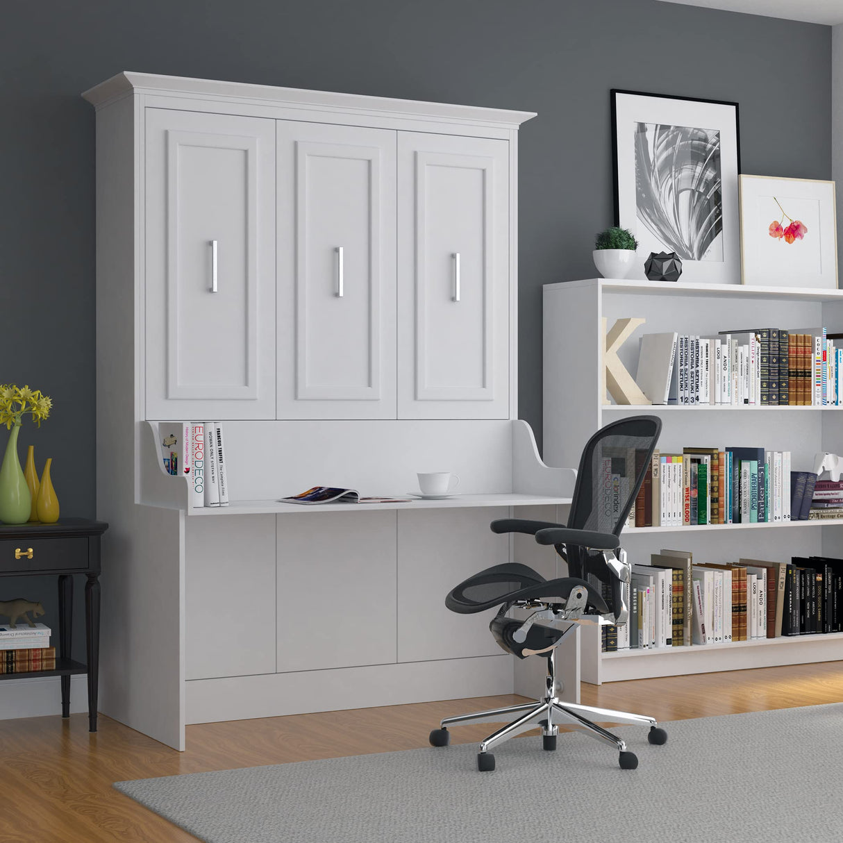 Xtraroom Alegra Full Murphy Bed with Desk | Engineered and Solid Wood Construction | Smooth Painted Finish - NO Melamine Used | Perfect for a Home Office Guest Bed | Murphy Desk Bed Full Size Xtraroom