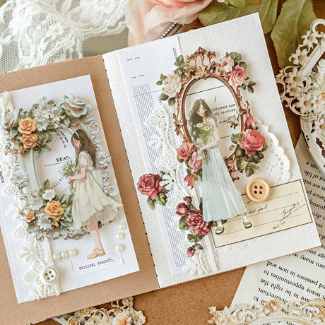 60 Vintage Craft Paper Frames for Scrapbook, Flower Window Decorative Craft Paper Frame for Junk Journaling, Vintage Scrapbook Supplies Card Making kit, Frames Decorative Paper Aifong