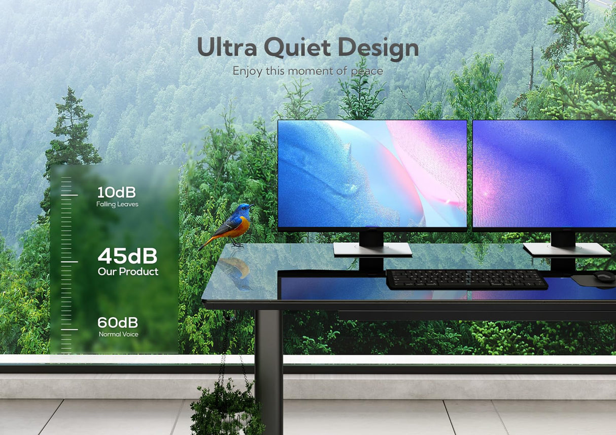 INNOVAR Glass Standing Desk with Drawers, 48×24 Inch Adjustable Stand Up Desk, Quick Install Home Office Computer Desk, Black INNOVAR