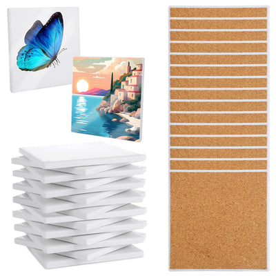 AKOLAFE 15 Sets Sublimation Coasters Blanks with Cork Back Ceramic Tile 4x4 Tiles Ceramic Tiles for Crafts Glossy Glazed Tile Coasters Blanks Ceramic Coasters for Sublimation Thermal Transfer Painting