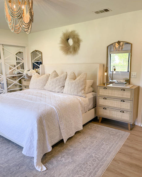 PHI VILLA Rattan Dresser - Rattan Nightstand Boho Cabinet Small Dresser 3 Drawer Dresser/Side Table/Bedside Table, Rattan Cabinet PHI VILLA