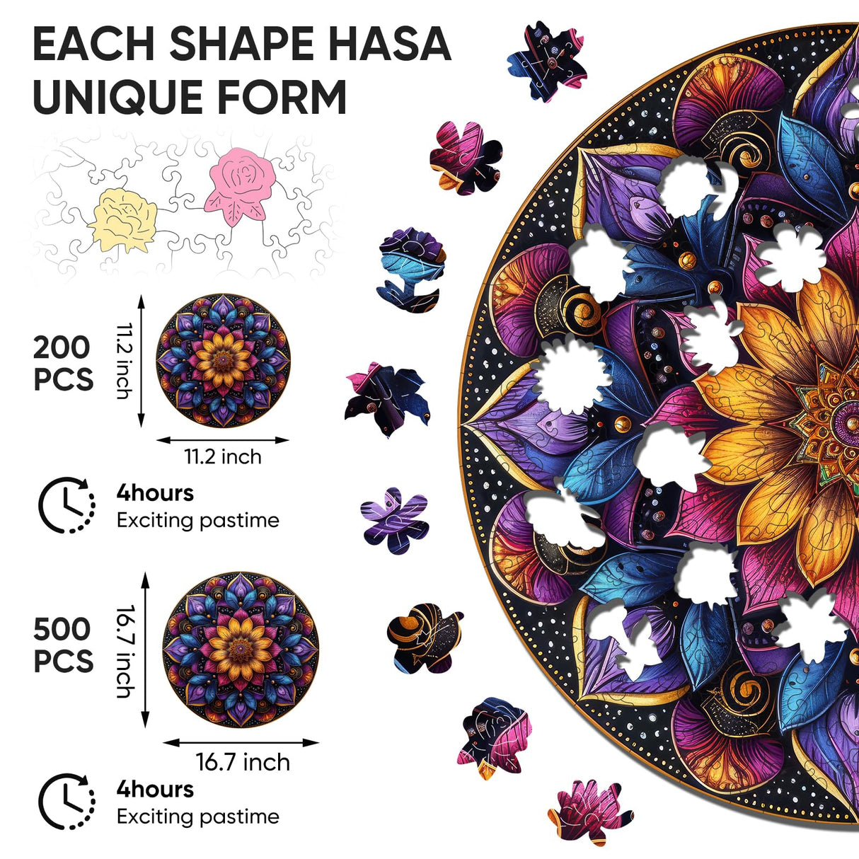 Mandala Wooden Puzzles for Adults 200 Pieces- Mandala Succulent Wooden Jigsaw Puzzles for Adults and Kids, Medium Family Reunion Puzzle, Valentine's Day Puzzle Gift for Lovers Friends Family jiroinlly