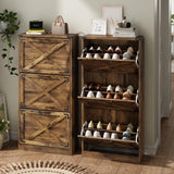 Maupvit 24" W Farmhouse Shoe Cabinet Storage for Entryway, Freestanding Organizer with 3 Flip Drawers, Narrow Shoe Rack Cabinet with Metal Corner Decoration, Rustic Brown Maupvit