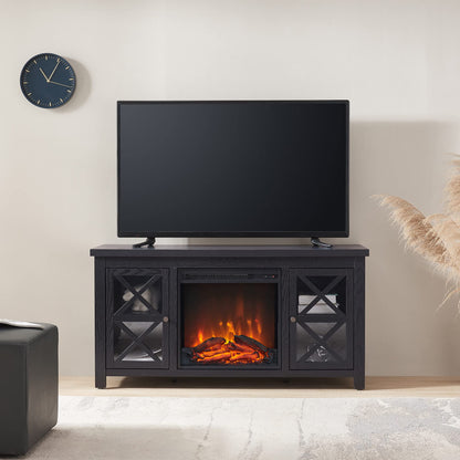 Henn&Hart Rectangular TV Stand with Log Fireplace for TV's up to 55" in Black, Electric Fireplace TV Stands for the Living Room