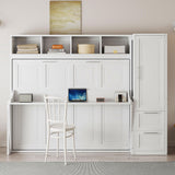 Ball & Cast Full Size Murphy Bed Wall Platform Bedframe with Closet and Storage Drawers,Wood Cabinet Chest can be Folded,Easy Assembly,for Kids Bedroom,Student Dorms,White Ball & Cast