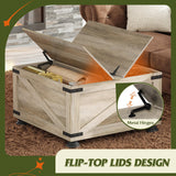 WLIVE Coffee Table, Farmhouse Flip Top Coffee Table with Storage, Square Center Table for Living Room, Bedroom and Office, Grey Oak WLIVE