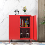 Fumedo Small 2 Metal Storage Side Buffet Cabinet for Bed Room,Living Room,Entryway,Hallway,Home,Hotel,Office,Garage,Kitchen,1 Removable Shelf. (Metal Door, Red) Fumedo