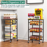 OKZEST 4-Tier Small Kitchen Storage Cart on Wheels, Metal Fruit Basket Stand with Pull-Out Baskets & Wood Top for Potato Onion Produce Snack Veggies OKZEST