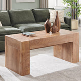 OKD 48" Modern Farmhouse Coffee Table, Wooden Living Room Table with Hidden Storage Drawer, Rustic Rectangular Center Tables w/Wood Thick Design for Living Room, Office, Light Knotty Wood OKD