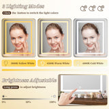 EnHomee Farmhouse Vanity Desk with LED Lighted Mirror, Makeup Vanity Table with RGB Cabinets and Lots Storage, 5 Drawers and 6 Storage Shelves for Bedroom and Dressing Room, White EnHomee