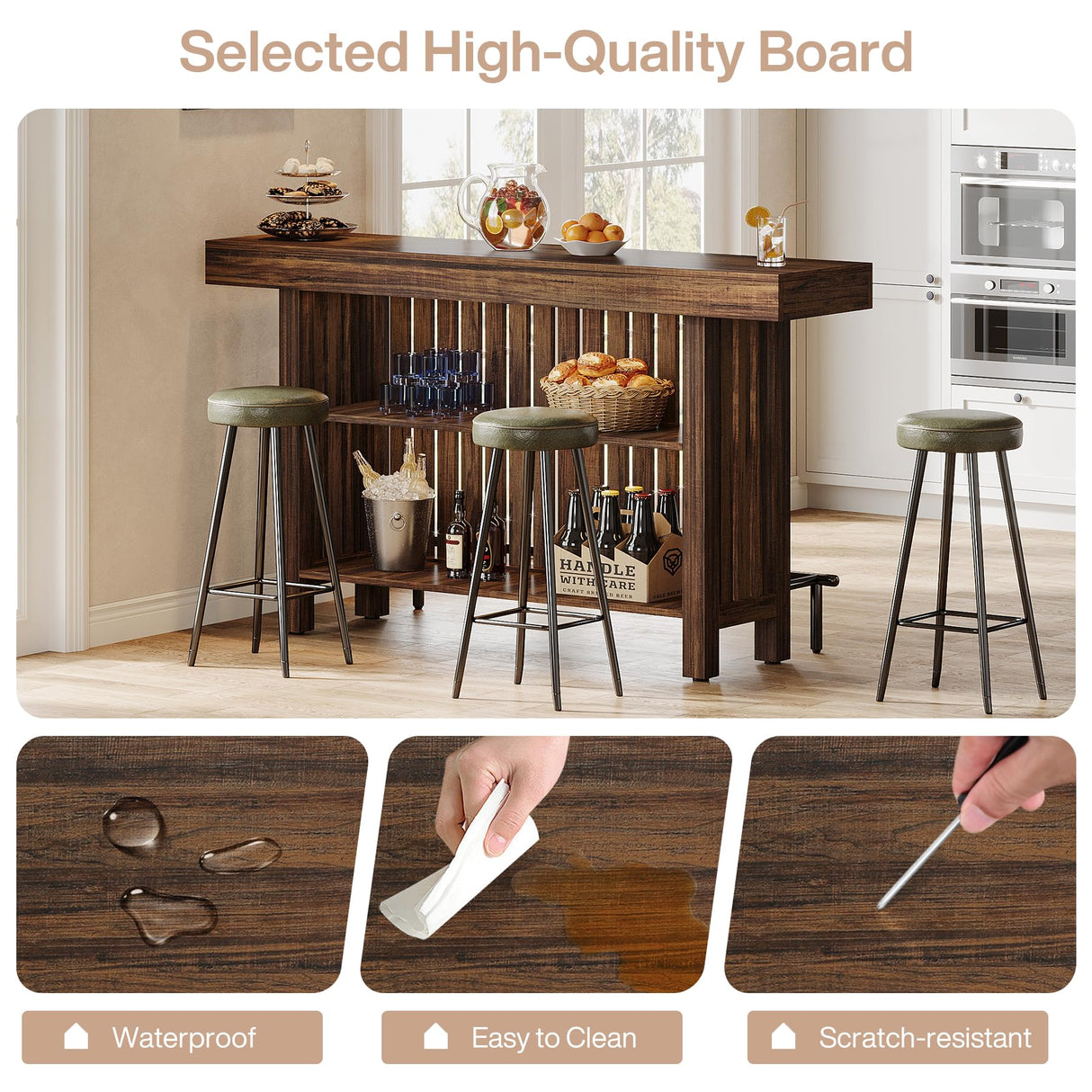 Tribesigns Large 2-Tier Bar Table, 63-Inch Mini Pub Table with Footrest, Rectangular Modern Coffee Bar Cabinet Counter Height Table for Home Kitchen, Bistro, Dining Room, Living Room, Rustic Brown Tribesigns