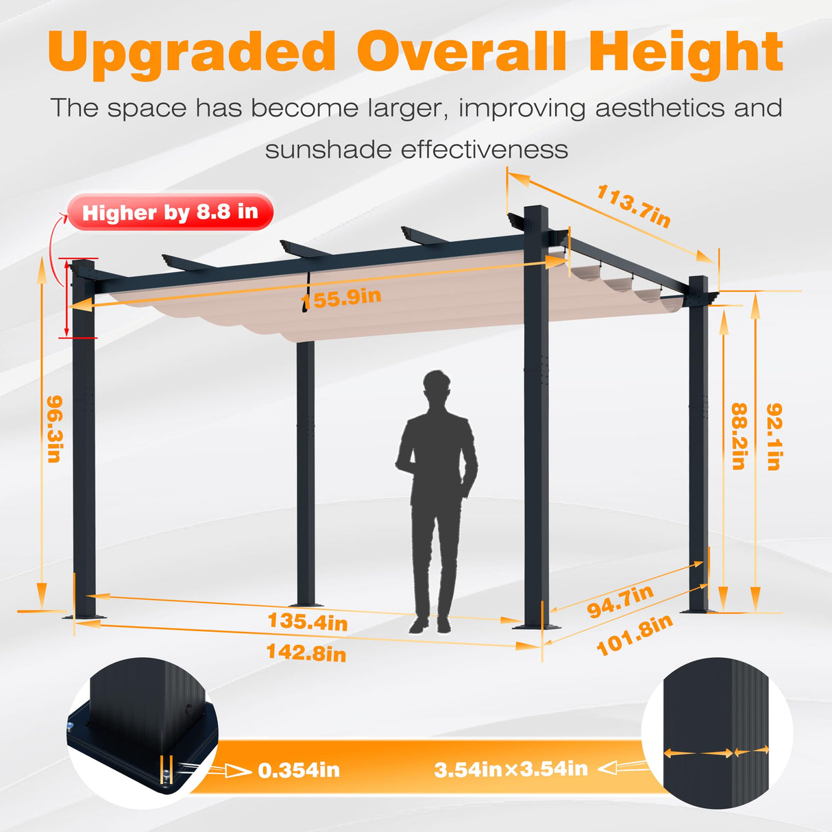 MUPATER 10' X 13' Outdoor Pergola, Aluminum Pergola Patio with Weather-Resistant Canopy, Retractable Pergola for Backyard Deck Garden, Cream White MUPATER