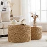 LZAREAL Farmhouse Round Coffee Table with Storage Boho Living Room Table with Lifting Top Hand-Woven Rattan Nesting Coffee Tables for Living Room, Natural LZAREAL