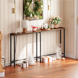 HOOBRO 5.9" Skinny Console Table with Charging Station, 63" Narrow Console Table with Power Outlets, Long and Thin Sofa Table, Slim Entryway Table, Rustic Brown BF165UXG01 HOOBRO