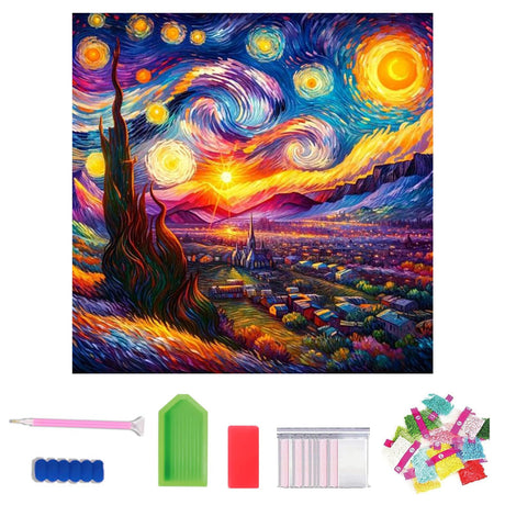 Lophomie Diamond Art Kits for Adults, 5D DIY Van Gogh Starry Night Diamond Painting Kits for Adults Beginners, Diamond Dots Kits Gem Arts Crafts for Home Wall Decor 14x14 Inch Lophomie