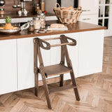 Montessori Toddler Tower Foldable Kitchen Helper Stool for Toddlers Wooden Stepping Stools for Kids Learning Towers for Bathroom and Kitchens (Dark Walnut, Montessori Tower) Enjoy The Wood