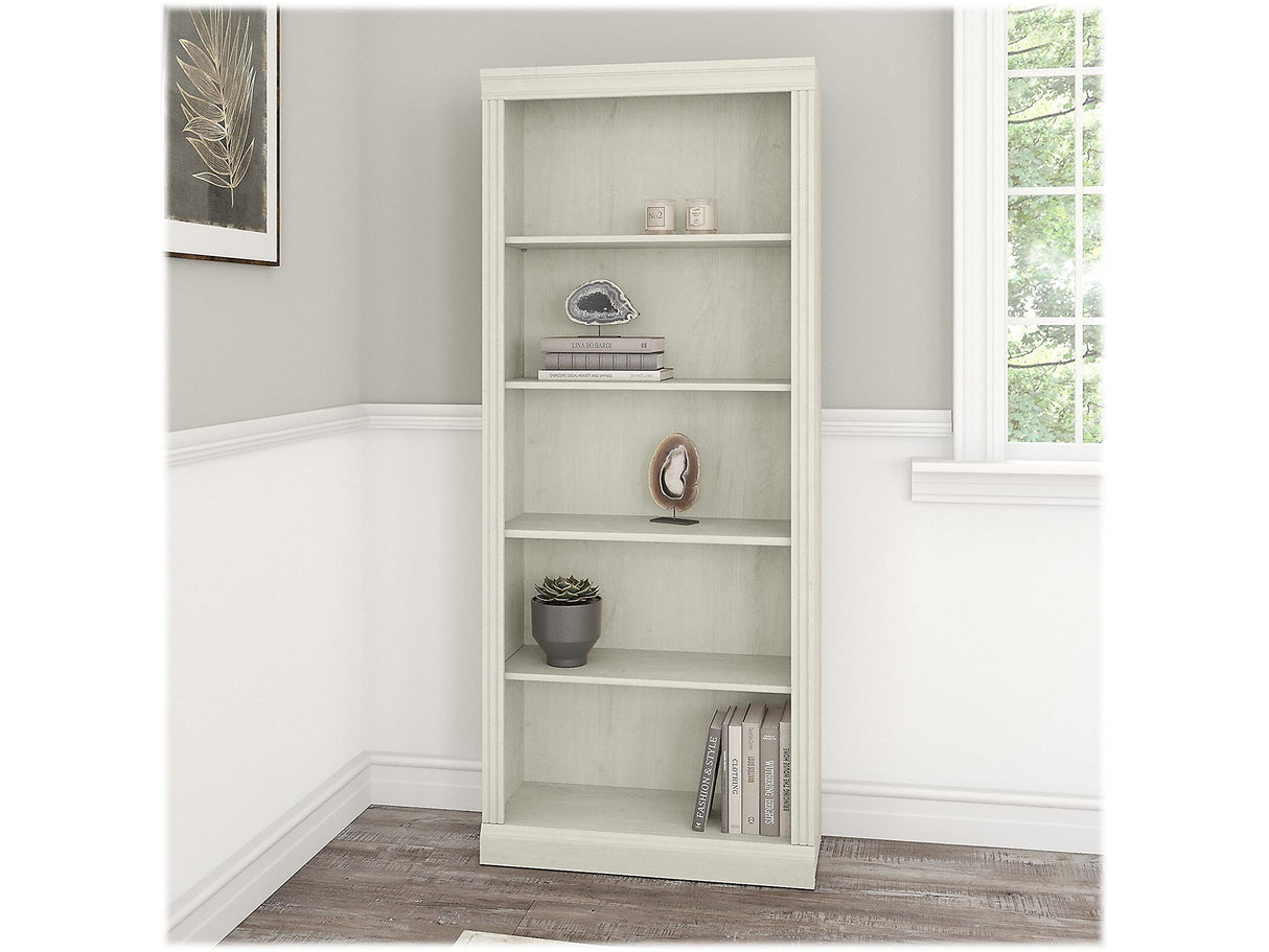 Saratoga Tall 5-Shelf Bookcase in Linen White Oak Finish Bush Business Furniture