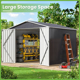 Besteagle 8x8 FT Outdoor Storage Shed, Utility Metal Tool Storage with Lockable Doors and Updated Frame Structure, Large Metal Garden Shed for Backyard, Patio Lawn, Black Besteagle