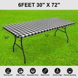 Smiry Rectangle Picnic Table Cloth, Elastic Waterproof Fitted Vinyl Tablecloth for 6 FT Tables, Flannel Backed Buffalo Plaid Table Covers for Dining, Camping, Outdoor (Black and White, 30" x 72") Smiry
