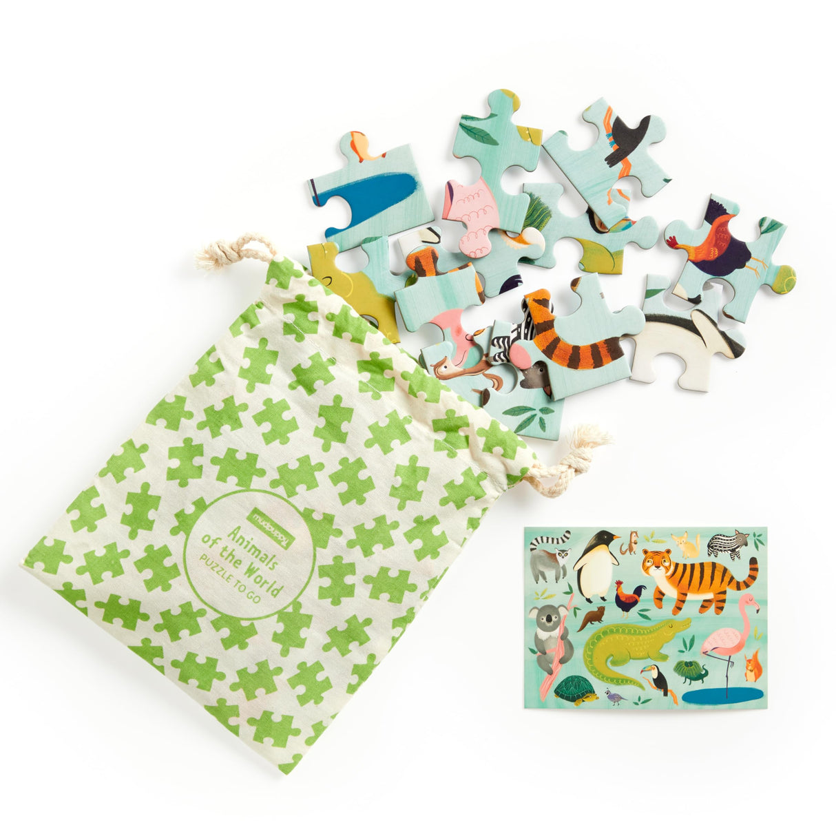 Mudpuppy Animals of The World to Go Puzzle, 36 Pieces – Great for Kids Ages 3+ - Perfect for Travel, Easy Clean-Up, Packaged in Secure, Reusable Fabric Bag Mudpuppy