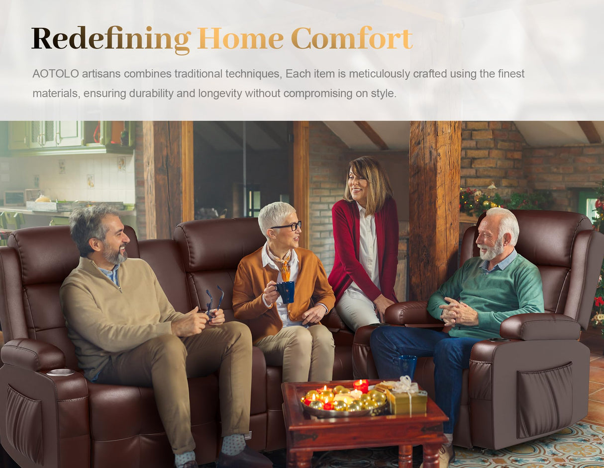 Recliner Sofa Sets, Massage Reclining Loveseat Sofa Heavy Weight Capacity, 1 Single Power Recliner Chairs Heat & Massage, RV Clearance Love Seat Couch with Console, USB, Type C Port for Living Room Aotolo