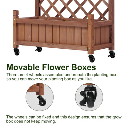 Raised Garden Bed with Trellies 2 Pack, Outdoor Wooden Planter Box & Plant Stand with Climbing Racks