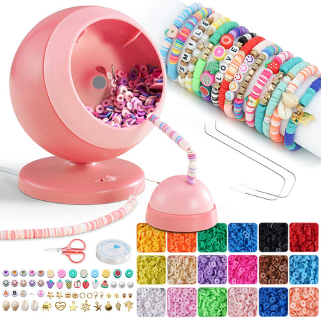 ETUDAW Electric Bead Spinner for Jewelry Making, 4500 PCS Clay Beads for Necklaces and Bracelets, Beginner Bracelet Making Kit, DIY Arts and Crafts Birthday Gifts(Pink) ETUDAW